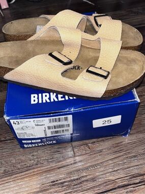 Birkenstock Arizona Desert Buck Nubuck Leather Sandals Slides Beige Almond 43 10